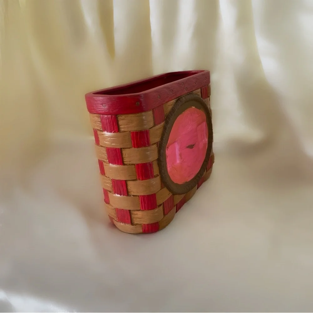 Vintage 70s ceramic floral planter basket holder home decor container